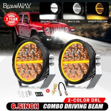 Round 2pcs 6.5 Led Work Lights Spot Flood Driving Fog Lamp Halo White Amber Drl