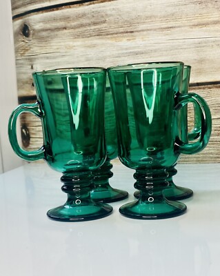 Libbey vintage glass Set - Green - With Handles - Libby Vintage