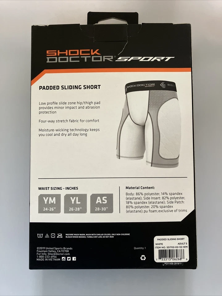 Shock Doctor Sport Acolchado Deslizante Corto Adulto Pequeño 28"-30" Béisbol NUEVO En Caja Foto 4 de 4