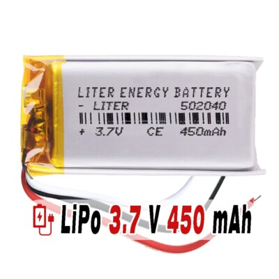 2 Batterie Ricaricabili Li-Po 3,7V 450mAh 602040 Con Connettore JST 3 Pin - XINJ