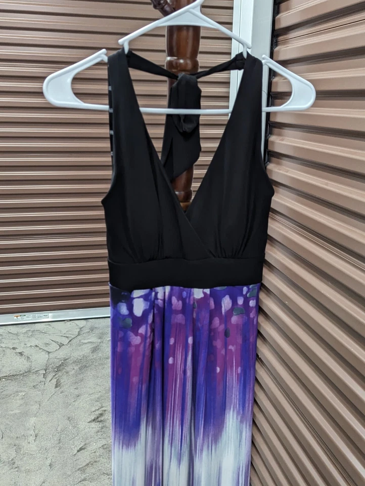 Love тизер размер маленький фиолетовый / черный с бретелью через шею макси платье акварель цветочный узор - Изображение 4 из 4