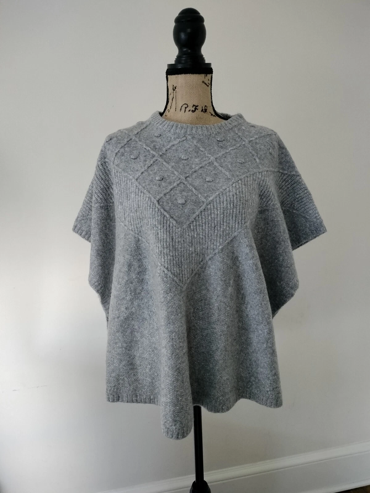Loft Women Size XS Small Bobble Tan Modern Poncho Sweater Wool Blend