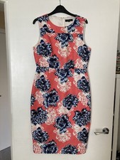 Jaeger Dress UK 12 Floral Coral pink Blue wedding occasion