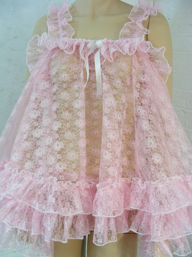 sissy DDLG dress ADULT baby pink lace babydoll negligee nighty fancydress unisex - Picture 3 of 5