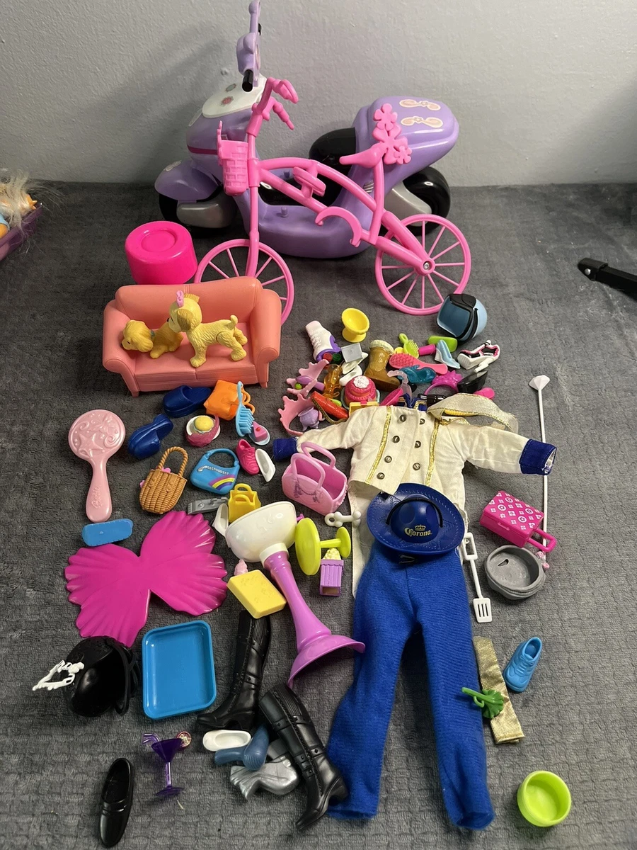 Barbie Doll & Other Brand Lot Mixed Accessories Shoes Hat Scooter Dogs