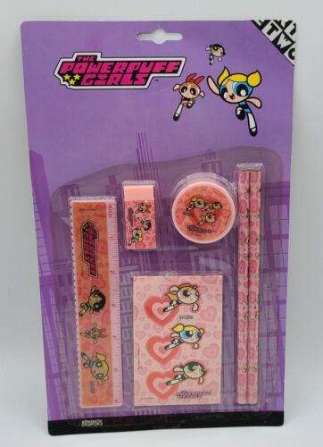 Kit d'étude Powerpuff filles 2 crayons règle aiguiseur gomme bloc-notes neuf pas de prix de réserve - Photo 1/2