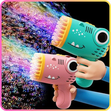 “40-Hole Dinosaur Bubble Gun – Electric Handheld Party Toy, Pink/Green”
