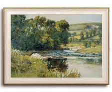 Framed Wall Art Vintage Wall Decor Landscape Canvas Art Riverside Scenery Pic...