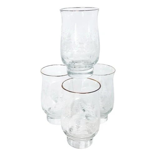 4 VTG Libbey Winter Wonderland Snow Frosted Pines Trees Christmas Glass Tumblers