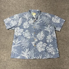 Paradise Found Aloha Shirt Mens XL Blue White Hawaiian Rayon Made in Hawaii