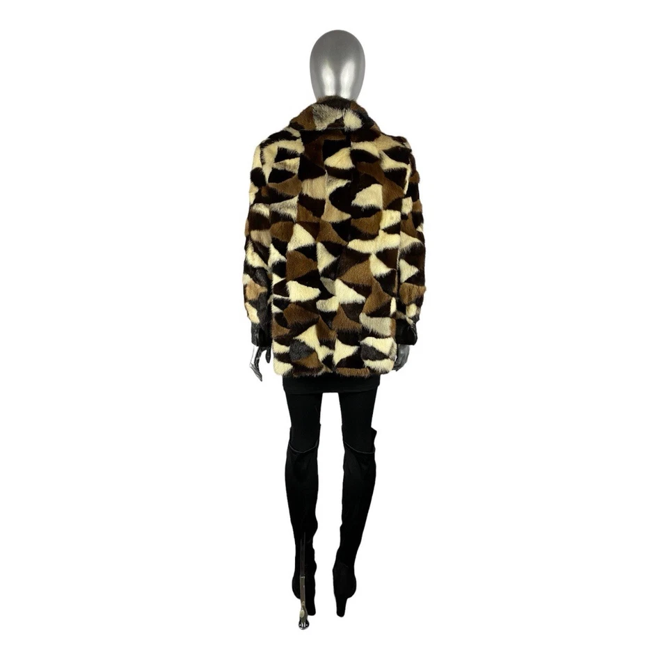 Multi Color Mosaic Design MINK Jacket W/Leather, Size XS, Certified Vintage Fur - Image 4 of 4