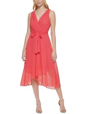 TOMMY HILFIGER Womens Coral Self-tie Belt Hem Lined Sleeveless Midi Dress 2