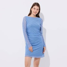 Women's Long Sleeve Lined Mini Skater Dress - Wild Fable Blue Polka