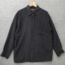 Black Suede Western Button Up Silk Shirt Mens LARGE Micro Contrast OLEG CASSINI