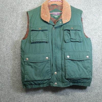 Coleman Quilt Lined Down Vest Corduroy Collar Hunter Green Heavy Mens Size L