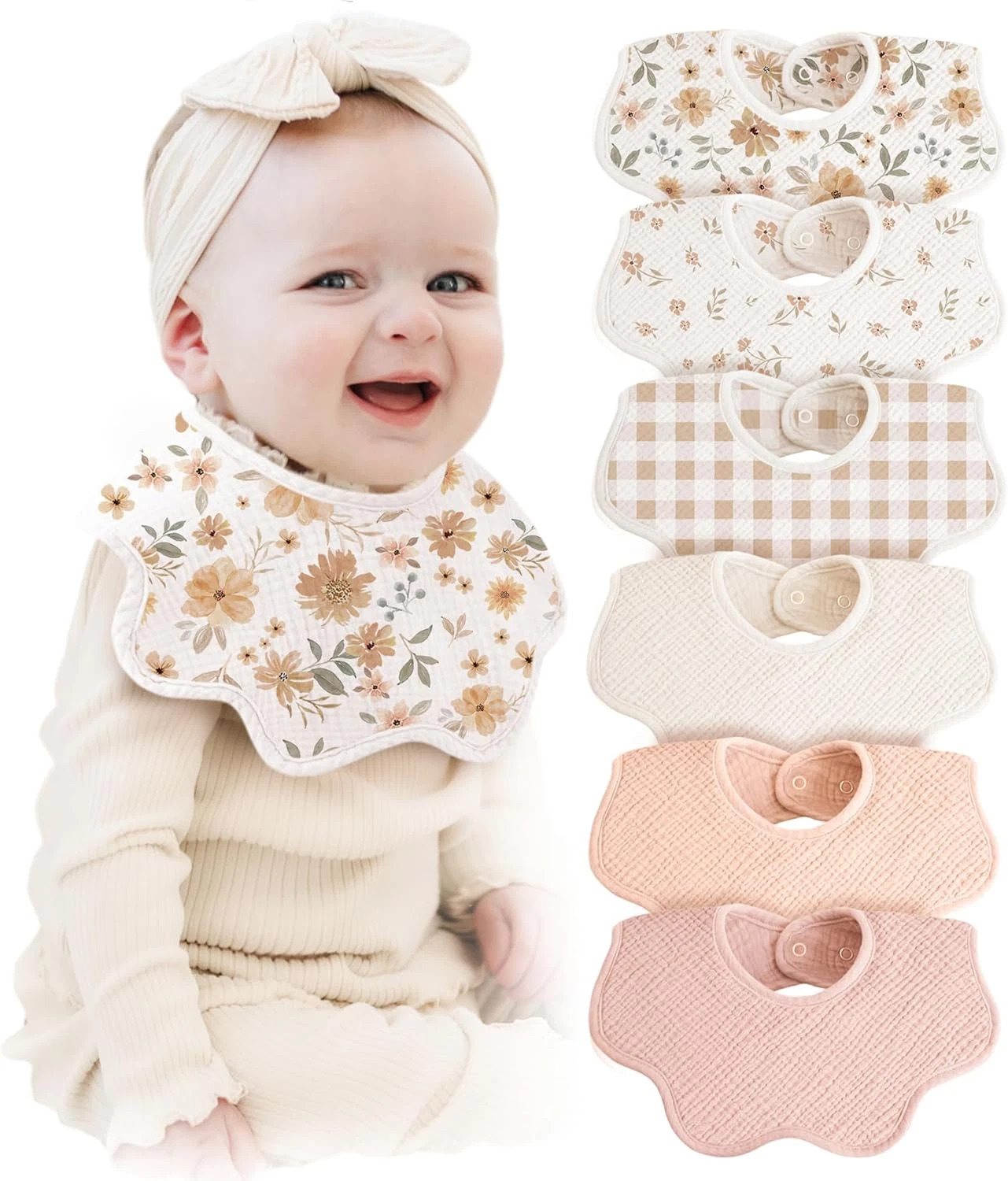 Muslin Baby Bibs 100% Cotton Absorbent Bandana Drool Bibs for Teething and Drool