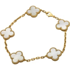 VAN CLEEF & ARPELS 18k Gold Mother Of Pearl Clover Alhambra Bracelet w/ Papers