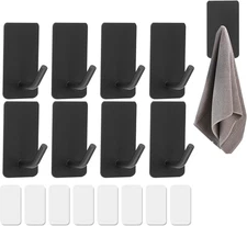 8-Pack Stainless Steel Adhesive Wall Hooks, Removable Damage-Free Hangers