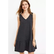 LOFT Double V Flounce Dress L Black White Polka Dot Travel Resort Cruise Beach