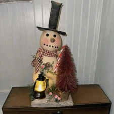 Primitive style Snowman hand made by me  Winter  Berries Christmas  tree Lantern