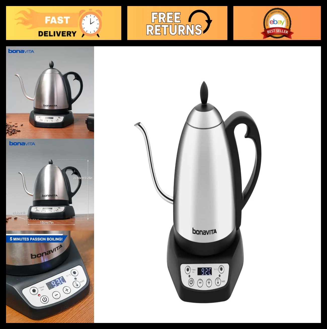 1L Digital Variable Temperature Gooseneck Electric Kettle for Coffee & Tea, 1200
Opens in a new wind