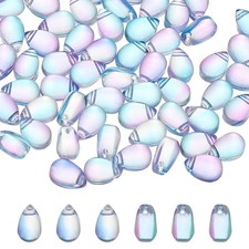 Teardrop Czech Glass Beads, 50 Pcs Bohemia Beads, Blue Purple Gradient, 6x9mm