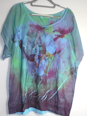 Cato Woman Plus 22/24 Shirt Short Sleeve Floral Top Rhinestones Green Purple