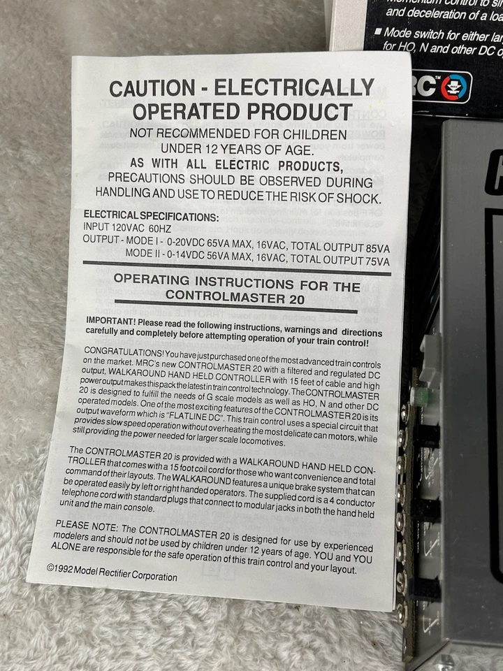 MRC Control Master 20 Power Center Train Controller 0-20VDC, G HO N Scale, w Box - Image 2 of 4