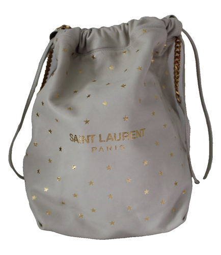 Saint Laurent Teddy Drawstring Leather Gold Star Shoulder Bag Bucket YSL Ivory - Picture 4 of 19