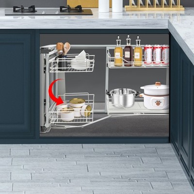 Pull-out Cabinet Organizer 2 Tiers Stainless Steel Corner Cabinet Organizer