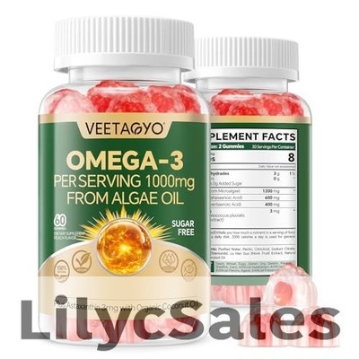 Vegan Omega 3 Gummies 1200mg - Dual Layer - Fish Oil 60ct