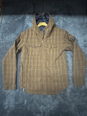 Bonfire Snowboarding Jacket Mens L Brown Plaid Hooded Insulated Coat