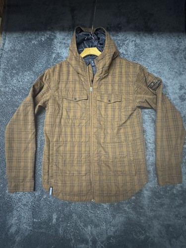 Bonfire Snowboarding Jacket Mens L Brown Plaid Hooded Insulated Coat