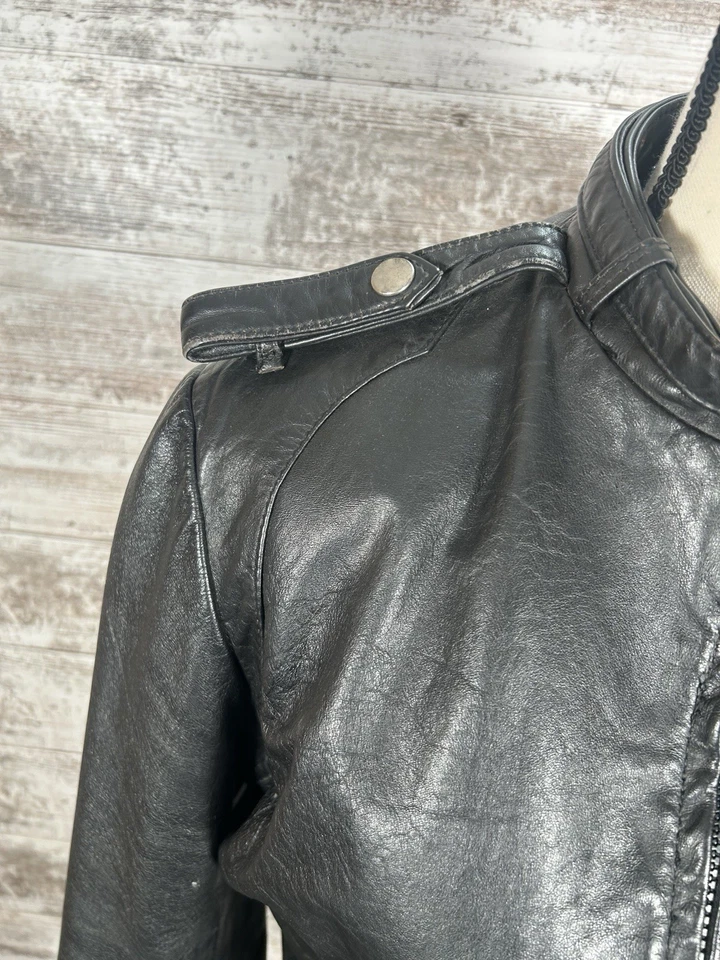 Chaqueta de Moto Bombardero de Cuero Berman Años 80 De Colección Negra Para Mujer Talla 14 Forrada de Vellón Foto 3 de 4