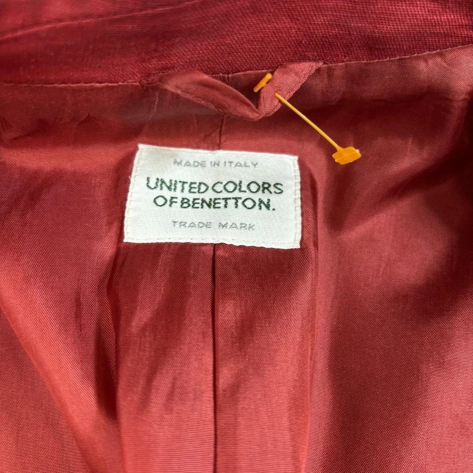 United Colors of Benetton Linen Blazer Women 44 Red Italy Button Heritage Career - Image 3 of 4