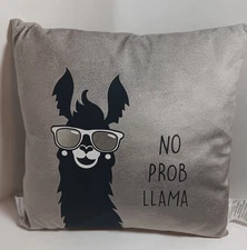 No Prob LLama Throw Pillow 13" Square Capelli New York Gray Fun Fine Faux Fur