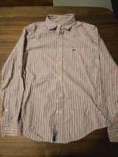 LACOSTE Men's Button Front Stripe Collared STAY Perfect Tabs Dress Shirt Size 40