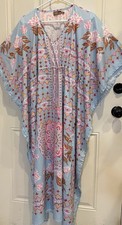 Sassafras Dress Mumu Size S Blue Pink Floral Swim Cover Tie Waist V Neck