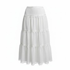 Summer Women High Elastic Ruffle Pleat A Line Swing Midi Long Skirts
