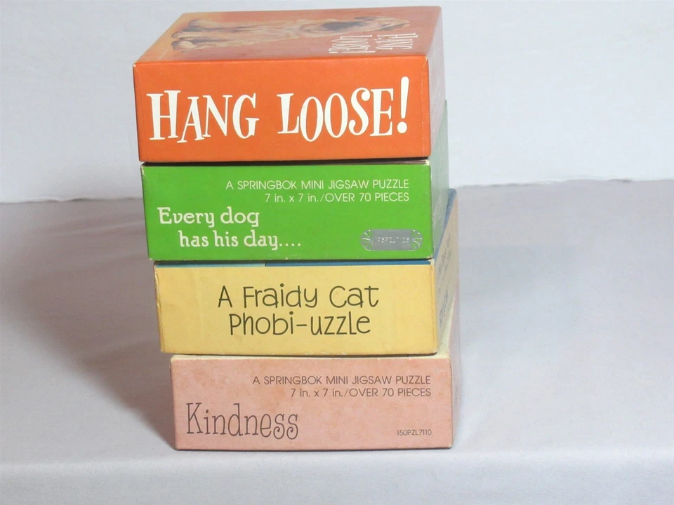 4 Complete Vtg Springbok Mini 70 pc Puzzles Hang Loose Dog Kittens Cat Pizza - Image 4 of 4