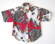 Vintage Caribou Red Green Blue Native American Indian Button Down Shirt Large