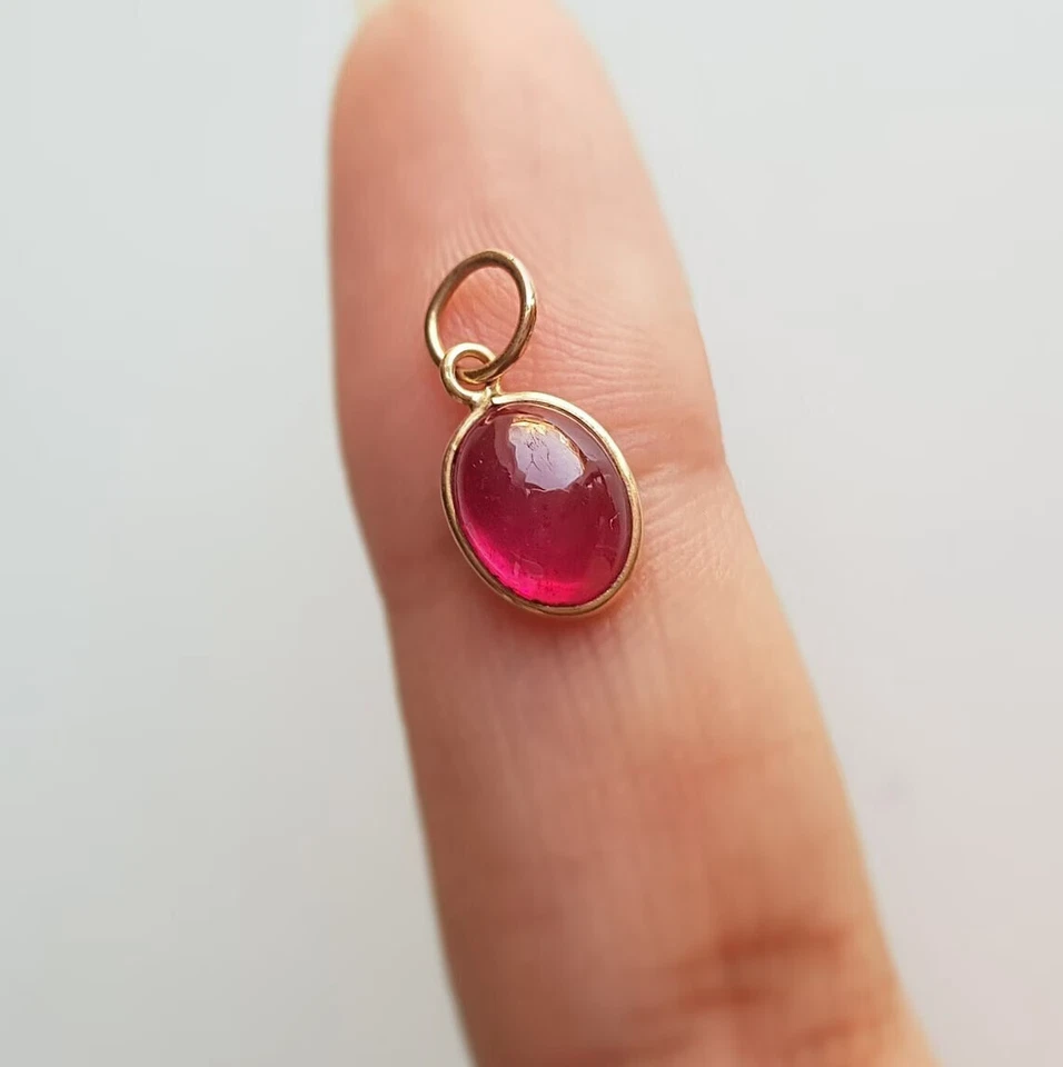 Ruby 18k solid gold charm Minimal handmade gold charm pendant/Anniversary charm - Image 4 of 4