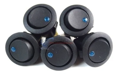 Audiopipe Black Round Rocker Switch with Blue LED 3 Prong CAR SPST TOGGLE 5 PC