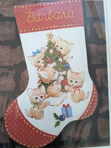 NEW Vintage Sunset Christmas Kitties Stocking Kit Applique Felt #18022 NOS 1991 - Picture 3 of 5