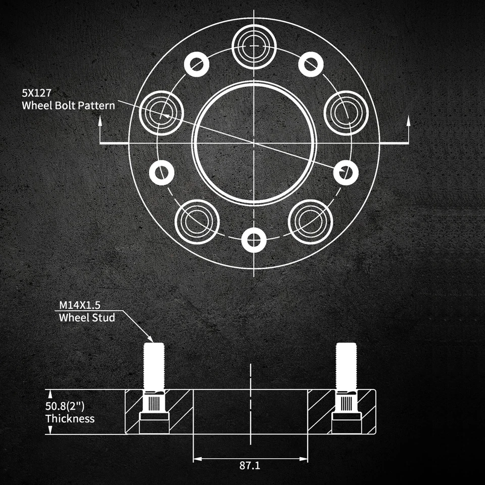(4) For 1988-1999 Chevrolet/ GMC C1500 5x5/ 5x127 Wheel Spacers 2" Thick 14x1.5 Foto 2 de 4