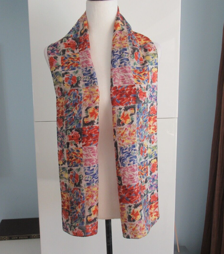 100% Silk Floral Rectangular Scarf 10" x 61" Multicolor Excellent - Picture 2 of 8