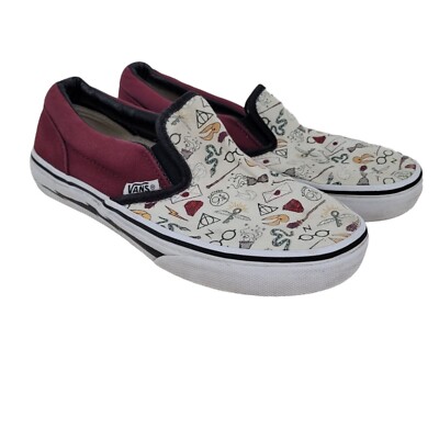 Vans x Harry potter Youth custom white burgundy low top slip on 721454 
