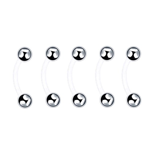 10/20/30pc Silicone Bar Steel Ball Curve Eyebrow Ring Snake Eye Ear Lip Piercing - Picture 5 of 6