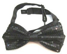 Unisex BLACK Sequin Tuxedo Classic BowTie Neck wear Adjustable Bow Tie-New