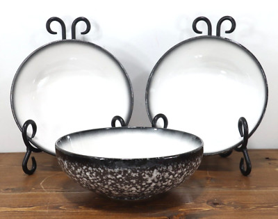 SET of 3 Maxwell & Williams CAVIAR GRANITE 6 1/4'' Soup / Cereal BOWLS, Exc Cond!